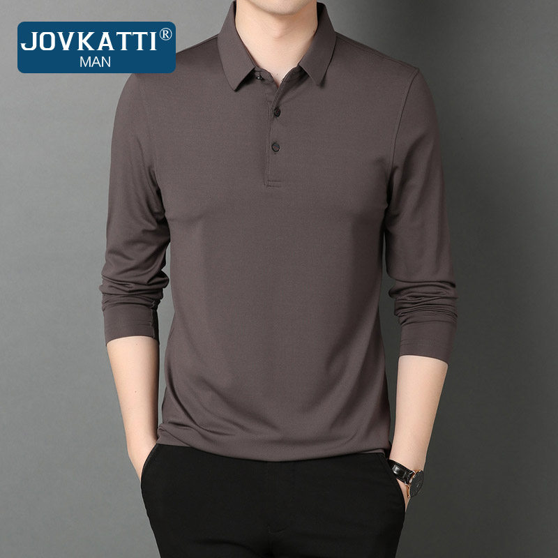 JOVKATTI品牌长袖T恤男秋冬款中年男士商务休闲翻领POLO衫打底衫