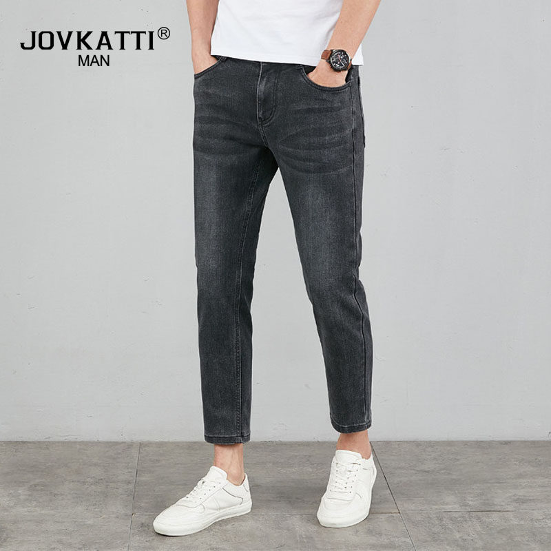 JOVKATTI牛仔裤男2026春秋新款修身弹力小脚裤中年休闲男士九分裤