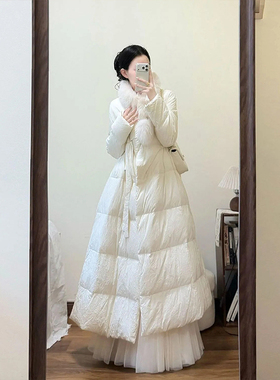 漫暖织羽 冬季外套女2025新款保暖高级感百搭气质毛领长款棉服