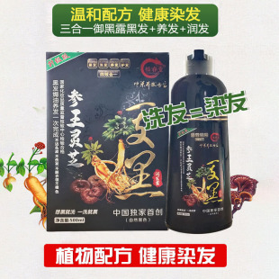 1柏春堂参王灵芝一支黑染发露清水不占头皮天然植物一洗黑洗发露