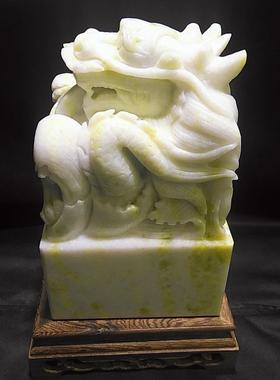 天然蓝田玉石雕刻盘龙玉玺印章工艺商务礼品家居饰品原创自制摆设