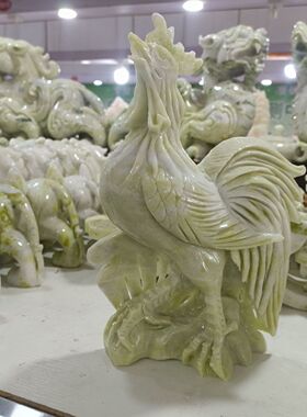 天然玉石蓝田玉公鸡摆件客厅家装玄关生肖鸡摆饰办公室居家摆设