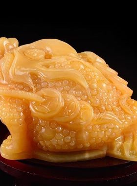 纯手工雕刻天然黄玉金蟾摆件玉石招财三足金蟾家居风水办公室镇宅