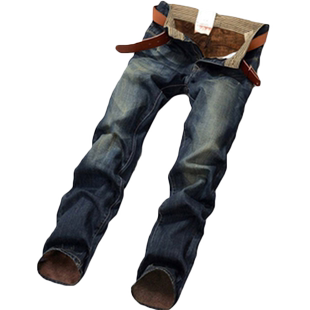 男士牛仔裤加绒秋冬季加厚直筒休闲韩版青年宽松休闲保暖牛仔长裤