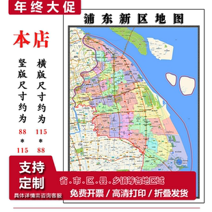 浦东新区地图1.15m折叠版装饰画客厅沙发背景墙面壁画贴图