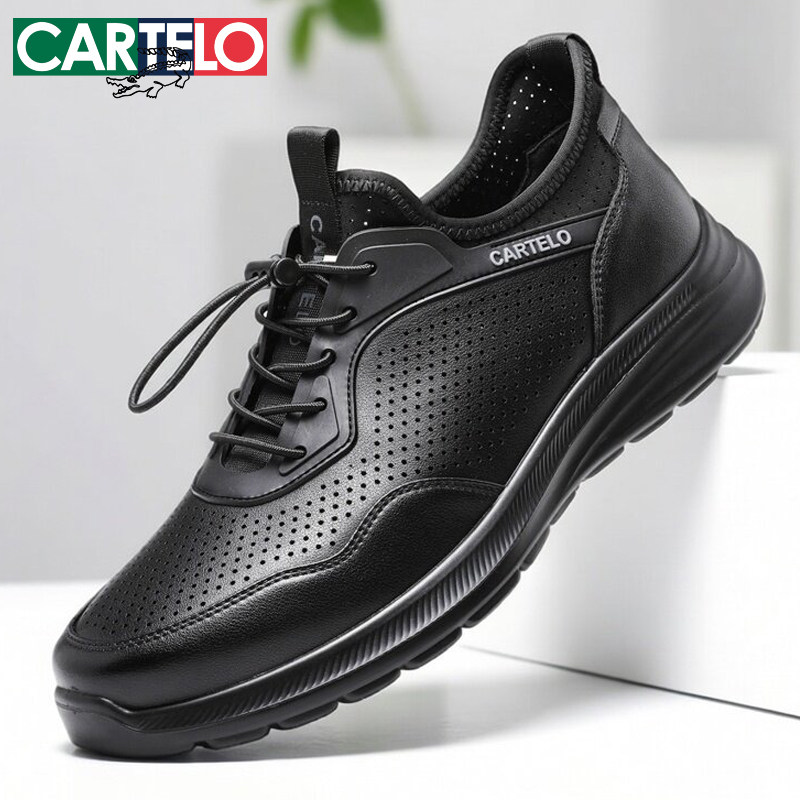 卡帝乐鳄鱼男鞋真皮透气休闲皮鞋2026新款夏季镂空商务公务员鞋子