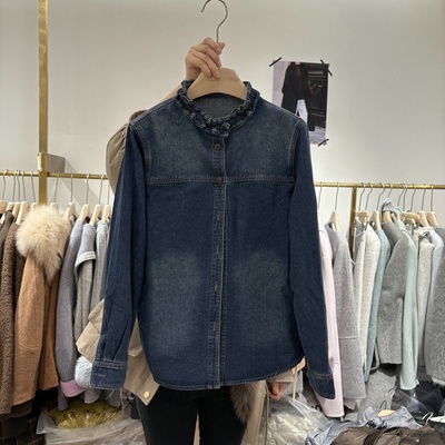 休闲单排扣加绒牛仔衬衫女99077