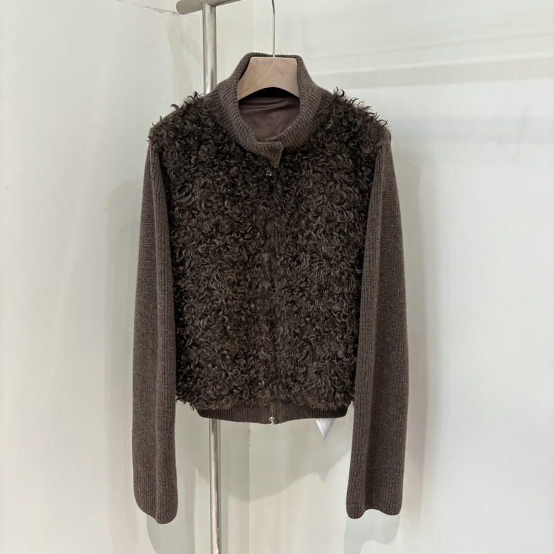 环保羊羔毛拼接90白鹅绒服25秋冬时髦复古羊毛针织鹅绒服外套女潮