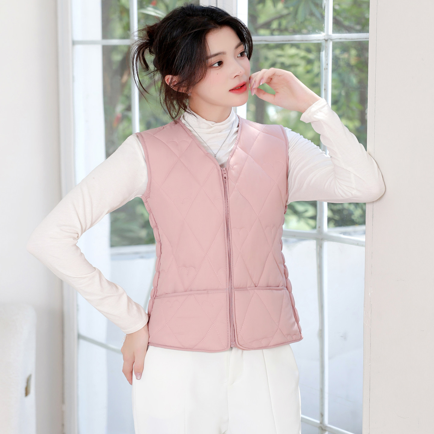 加绒加厚中老年女士马甲秋冬短款羽绒棉坎肩拉链款内外穿保暖背心