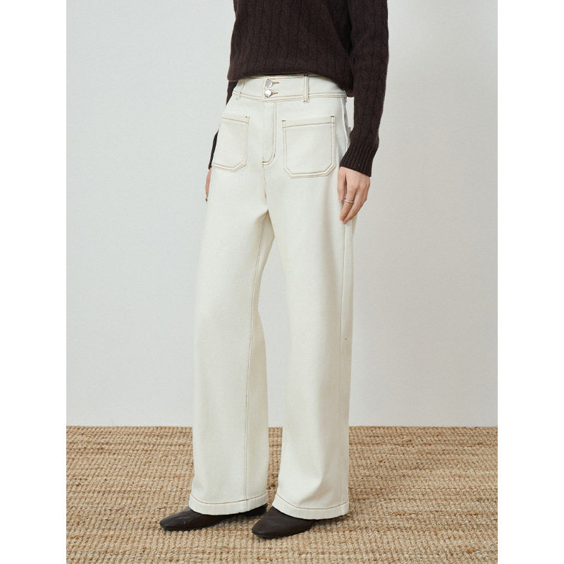 荣太加绒加厚白色长绒棉牛仔裤女2024冬季保暖高腰显瘦长款直筒裤