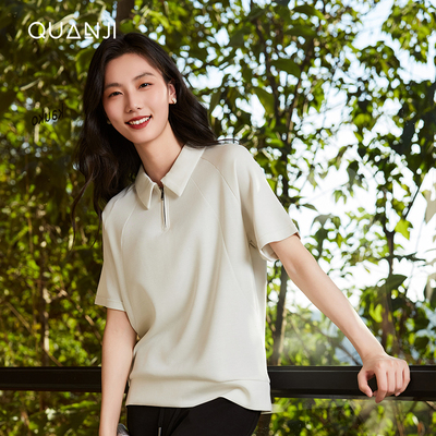 半拉链插肩袖翻领T恤女士上衣短袖内搭外穿小凉风系列舒适DTL6518