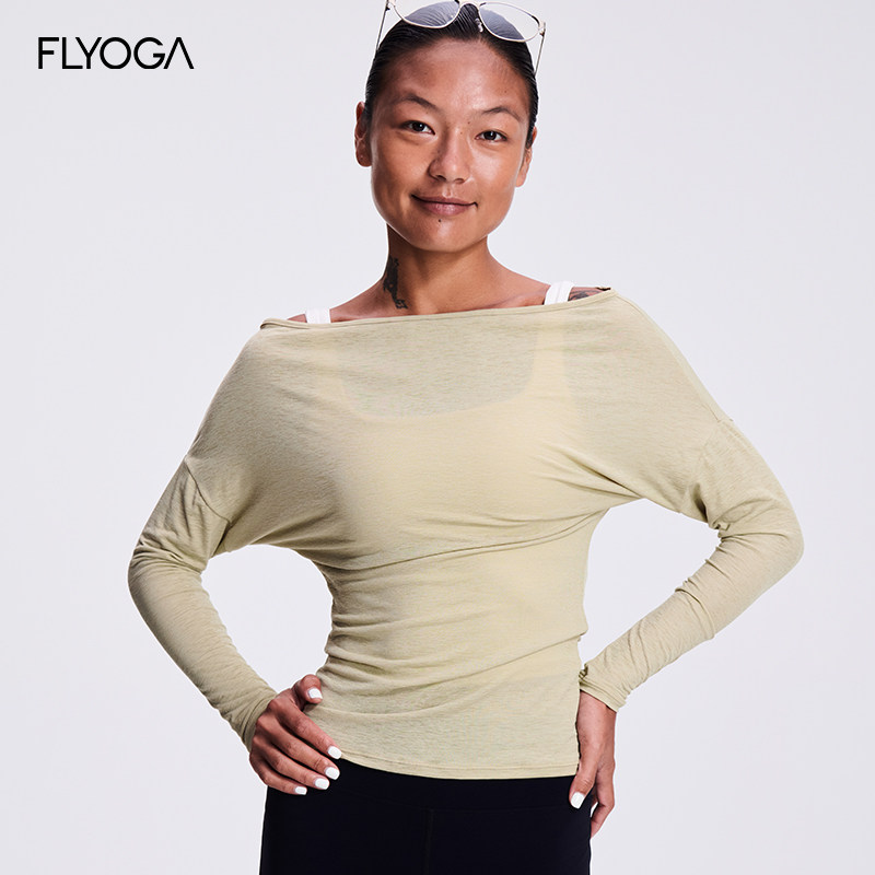 FLYOGA飞蓝瑜伽服长袖外搭一字领罩衫T恤夏季薄款防晒运动上衣女