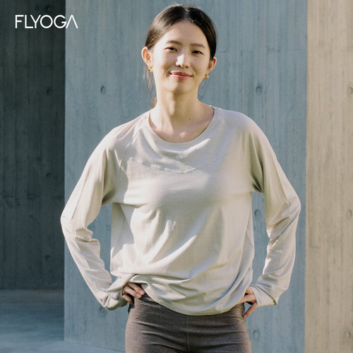 FLYOGA飞蓝瑜伽服健身运动美丽诺羊毛防晒罩衫长袖T恤宽松上衣女