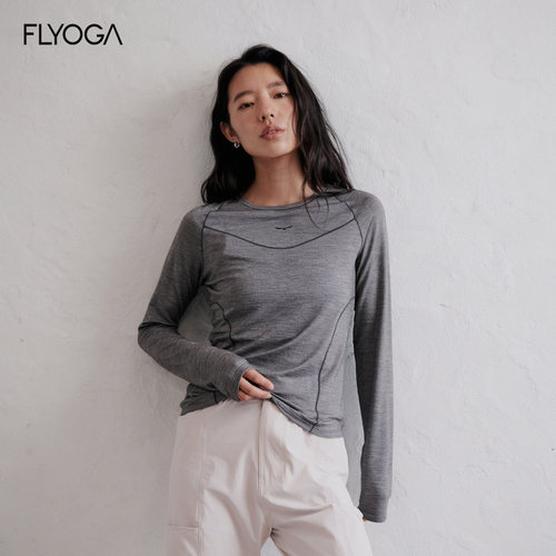 FLYOGA飞蓝瑜罩衫健身普拉提羊毛运动长袖速干T恤外搭套头上衣女