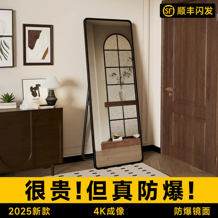 钢化玻璃穿衣镜高级感全身落地镜壁挂式家用卧室挂墙轻奢试衣镜子