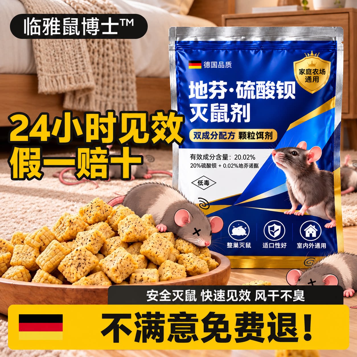 鼠道难灭鼠剂老鼠药耗子药强力高效药杀鼠药耗子药灭鼠药饵剂颗粒