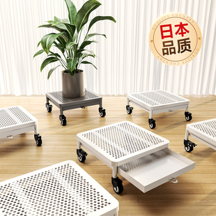 可移动花盆托盘带刹车万向轮盆栽接水盘铁艺加厚特大号正方形底座