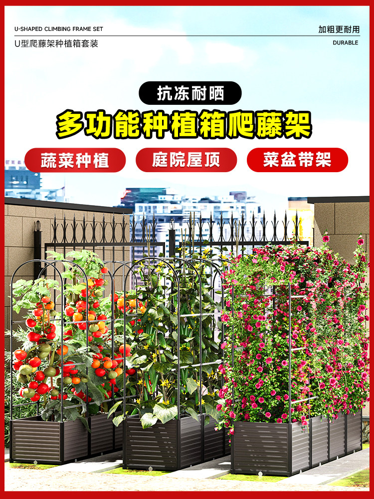 阳台蔬菜种植箱爬藤架园艺植物支撑杆黄瓜爬藤架长方形花盆葡萄架