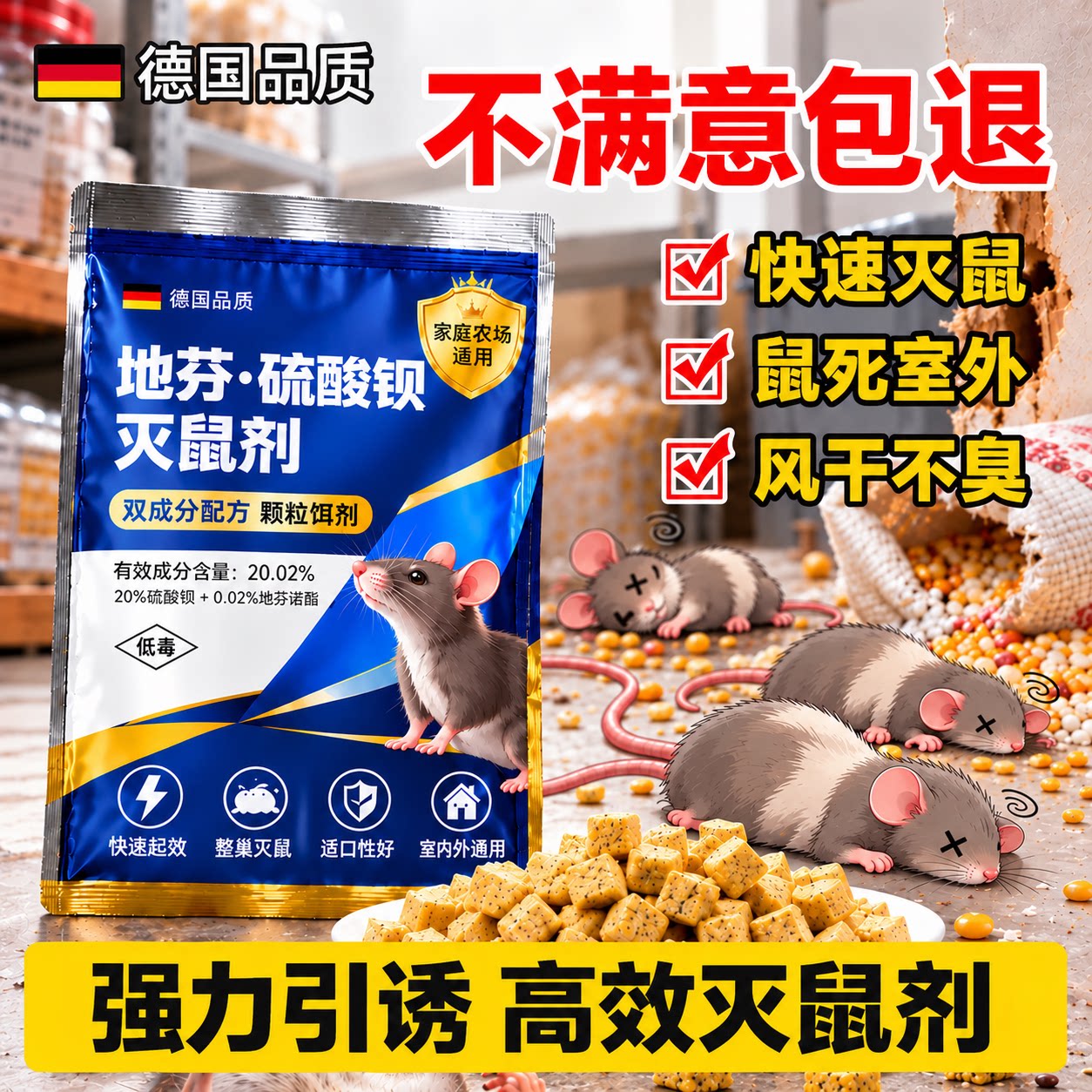 灭老鼠特效专用家用超强力一窝高效药杀鼠药耗子药灭鼠药饵剂颗粒