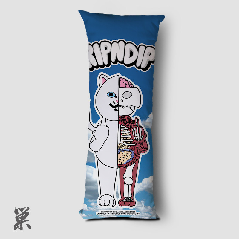 潮牌中指猫ripndip贱猫卧室双人枕头超软长条枕办公室腰枕抱枕