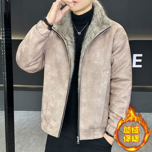 美式扎染立领加绒夹克男士冬季加厚潮牌保暖派克服情侣装棉衣外套