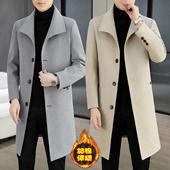 冬季 外套 高端痞帅英伦风衣加棉加厚保暖冬装 中长款 毛呢子大衣男士