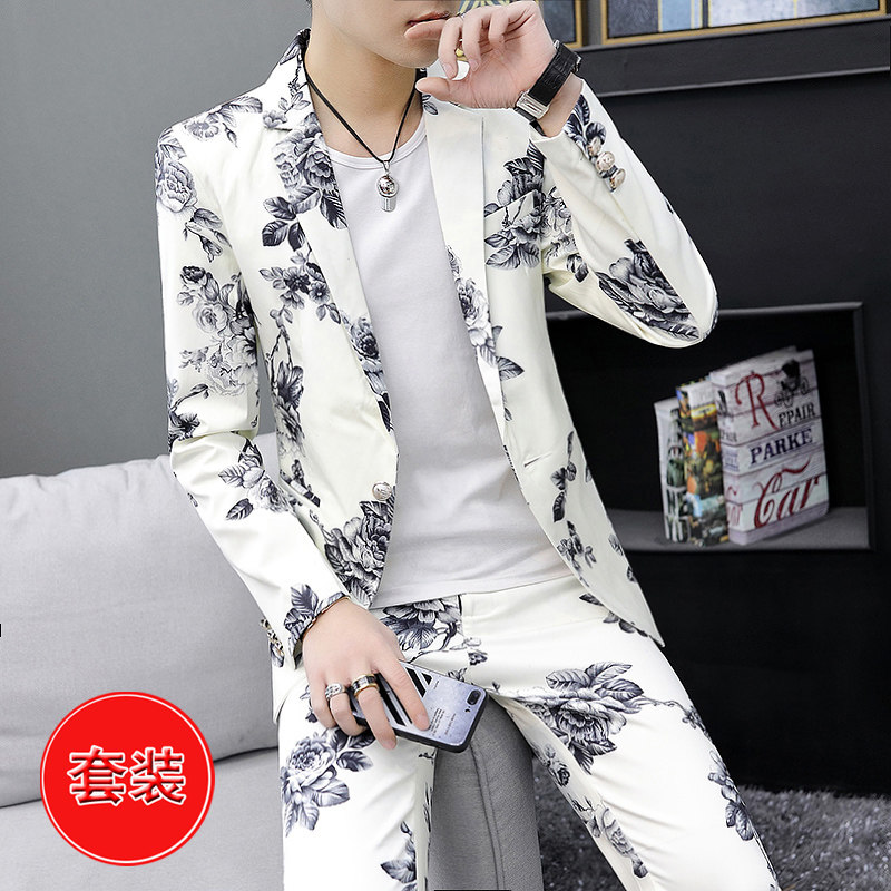 西装男士2021新款夜场印花帅气修身西服三件套装春季韩版休闲外套|msdalam kategori Pakaian Lelaki, saman - dari Buy2taobao.com untuk memberikan perkhidmatan ejen Taobao profesional membeli