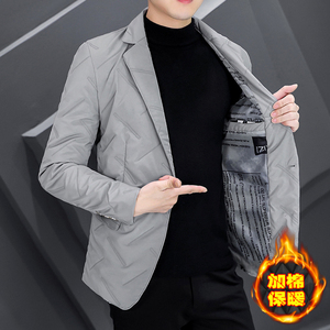 秋冬季加厚小西装男士加棉衣服轻薄羽绒棉保暖男装内衬西服外套潮