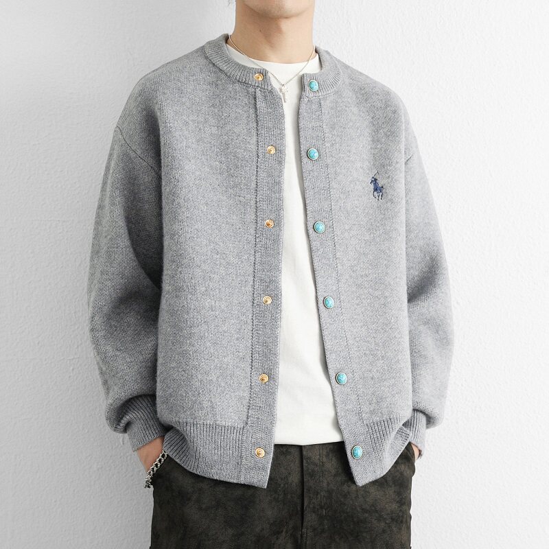 男士针织开衫毛衣外套春秋季棒球领刺绣夹克高级感韩版潮流上衣服