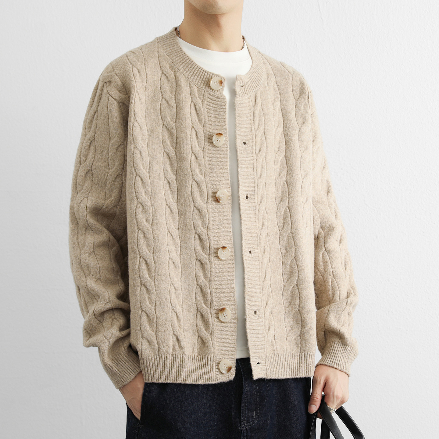 情侣针织开衫外套男士春秋季韩版潮牌宽松休闲毛衣麻花纹夹克上衣