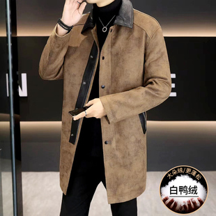 潮流痞帅派克PU皮大衣外套防寒保暖 中长款 男士 加厚羽绒服风衣冬季