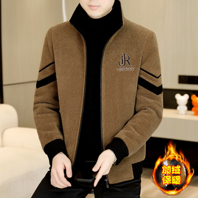 毛呢夹克男冬季加绒加厚短款金貂绒大衣保暖休闲立领呢子男士外套