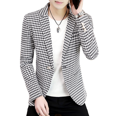 休闲时尚男装小西装外套千鸟格