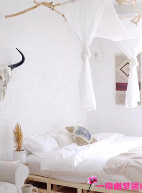 东南亚风客栈民宿床幔纱幔中式架子床防尘搭纱床头帘幔麻纱帘家用