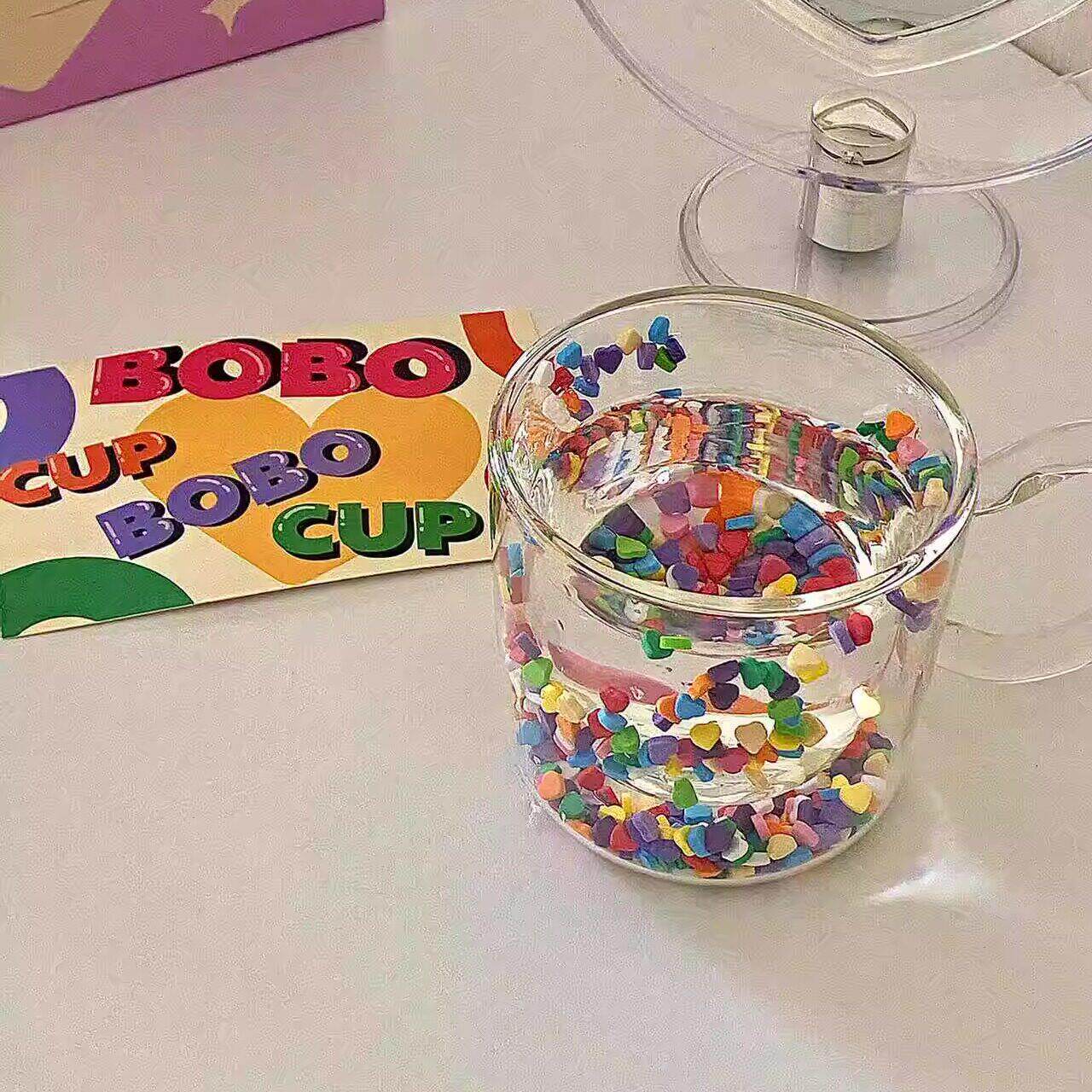爱心啵啵杯彩虹流沙双层玻璃杯高颜值可爱少女心水杯创意礼物礼品