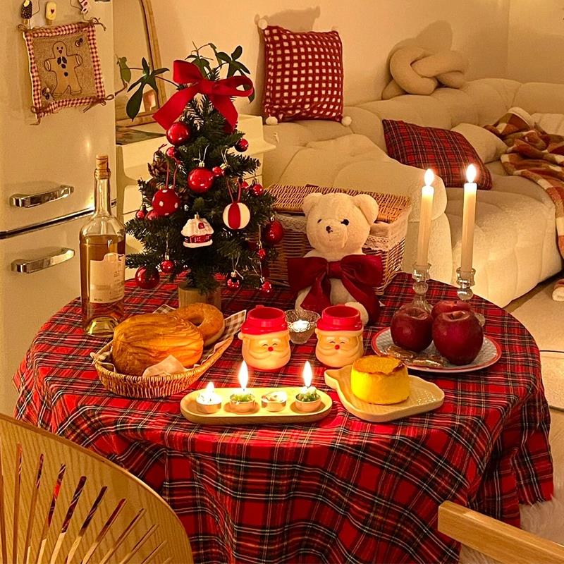 圣诞桌布氛围感复古格子家用圣诞节装饰品场景布置拍照背景布道具