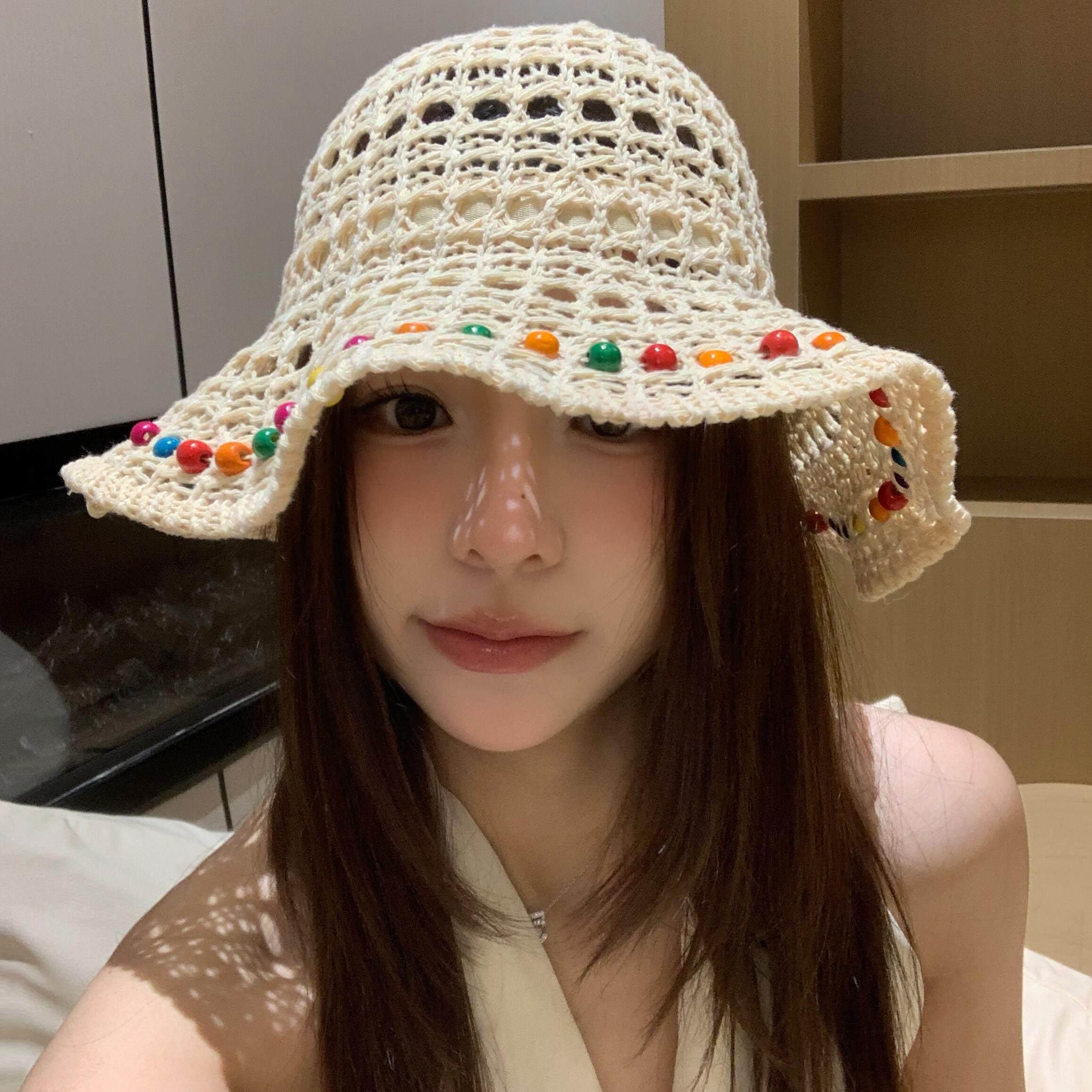 多巴胺彩珠草帽大帽檐遮阳帽女生高颜值ins沙滩夏季透气海边帽子