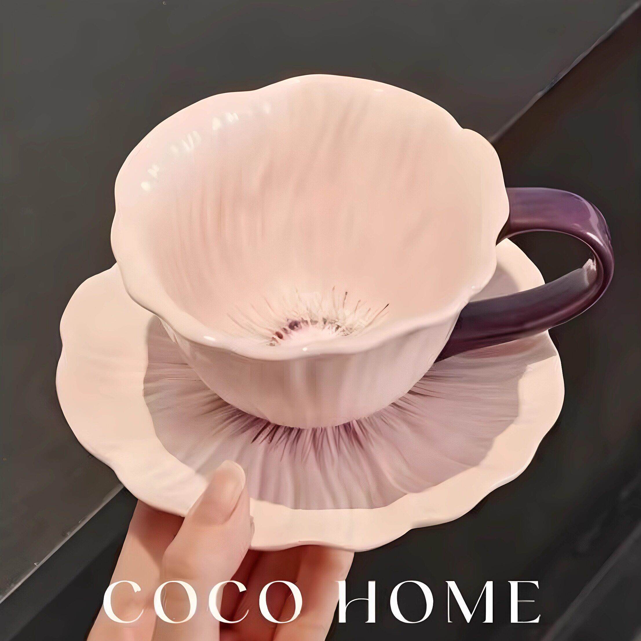 法式花朵咖啡杯女士个人专用精致小众陶瓷杯子套装办公室下午茶杯