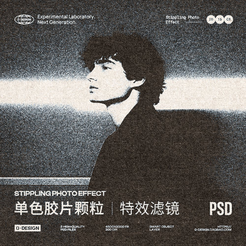 复古单色Riso印刷粗糙杂色胶片颗粒人像照片后期滤镜psd特效样机