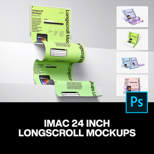 8款 3D立体iMac显示器长页面网页UI设计作品展示效果图ps样机模板
