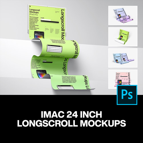 8款3D立体iMac显示器长页面网页UI设计作品展示效果图ps样机模板