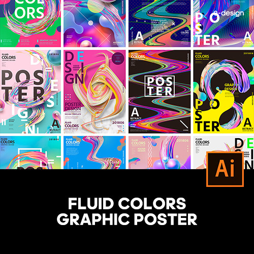 16款炫彩潮流时尚抽象创意流体渐变液体海报设计kv主视觉矢量素材