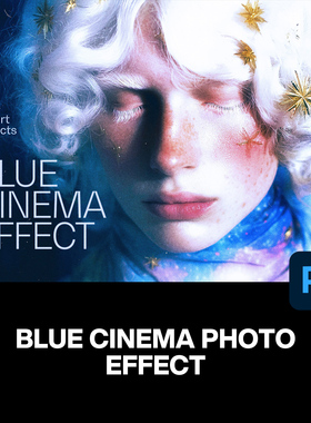 复古怀旧迷幻颗粒蓝色科幻电影柔光人像照片后期ps特效样机模板