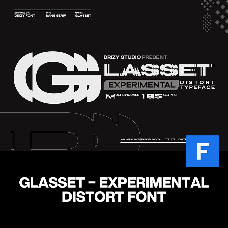 Glasset创意时尚潮流故障叠印潮牌logo海报封面标题装饰英文字体