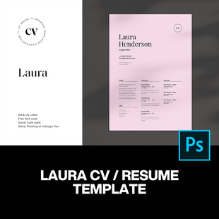 3页A4时尚极简设计师求职应聘cv英文简历排版设计ps版式素材模板