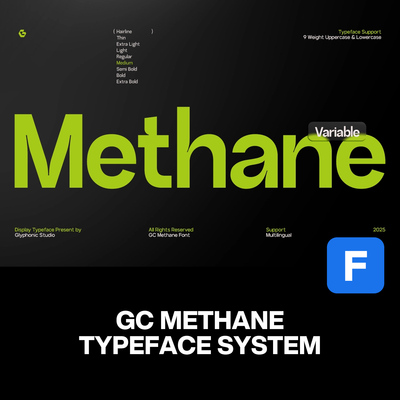 9字重Methane现代时尚杂志画册排版封面标题无衬线英文字体家族