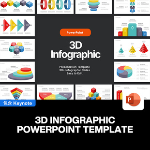30款3D立体柱状图饼图金字塔环形图数据分析可视化ppt图表模板