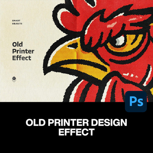 潮流复古做旧渗色低保真打印机粗糙肌理漫画插图后期ps特效样机