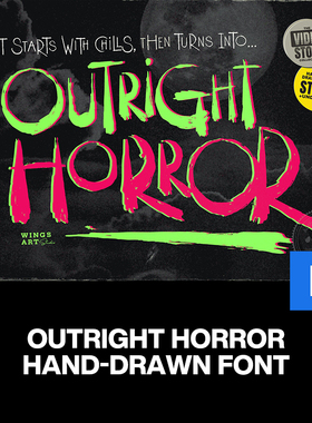 Outright Horror复古恐怖万圣节手写涂鸦海报标题装饰英文字体