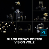 26款 黑金质感大促黑五购物节主视觉海报设计ps分层设计素材源文件